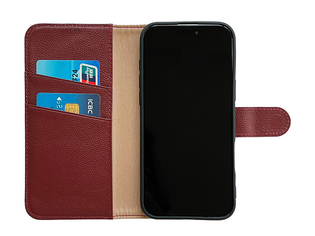 Premium Leather Wallet Case for Apple iPhone 16e - Rosewood