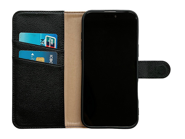 Premium Leather Wallet Case for Apple iPhone 16e - Black