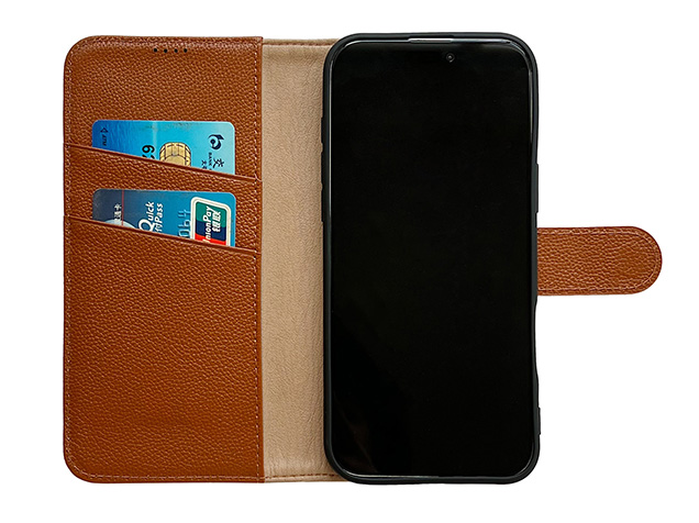Premium Leather Wallet Case for Apple iPhone 16e - Caramel