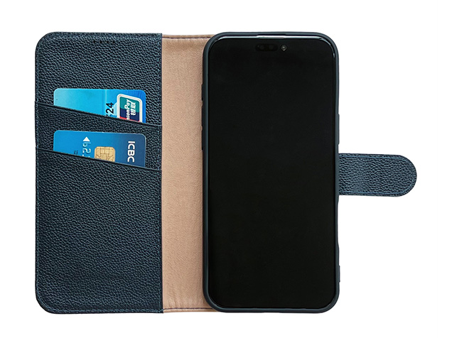 Premium Leather Wallet Case for Apple iPhone 16e - Midnight Blue