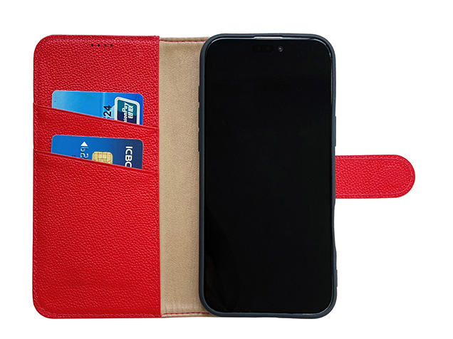 Premium Leather Wallet Case for Apple iPhone 16e - Red