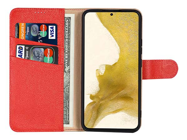 Premium Leather Wallet Case for Samsung Galaxy S25+ - Red