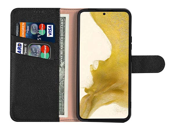 Premium Leather Wallet Case for Samsung Galaxy S25+ - Black