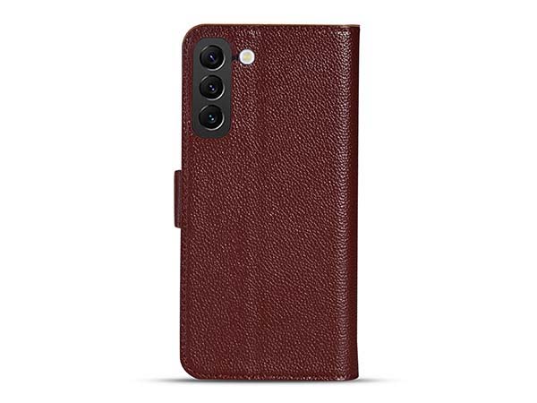 Premium Leather Wallet Case for Samsung Galaxy S25+ - Rosewood Leather Wallet Case