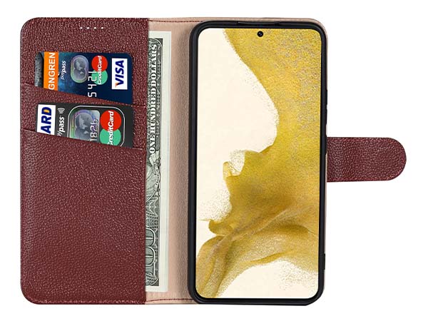 Premium Leather Wallet Case for Samsung Galaxy S25+ - Rosewood