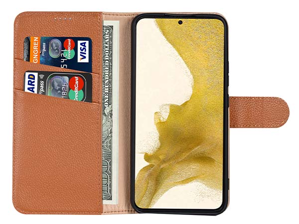 Premium Leather Wallet Case for Samsung Galaxy S25+ - Caramel