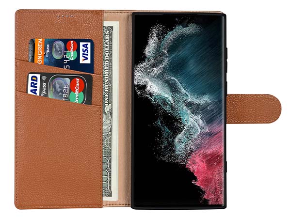 Premium Leather Wallet Case for Samsung Galaxy S25 Ultra - Caramel
