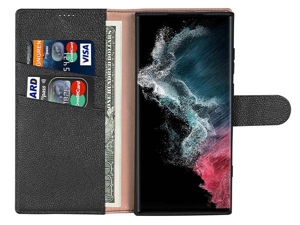 Premium Leather Wallet Case for Samsung Galaxy S25 Ultra - Black