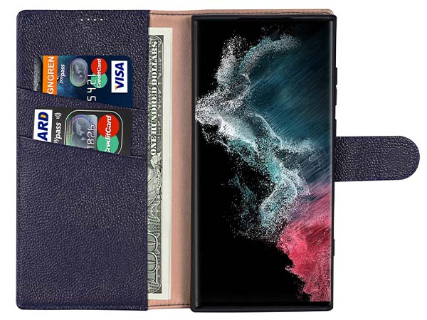 Premium Leather Wallet Case for Samsung Galaxy S25 Ultra - Midnight Blue