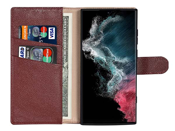 Premium Leather Wallet Case for Samsung Galaxy S25 Ultra - Rosewood