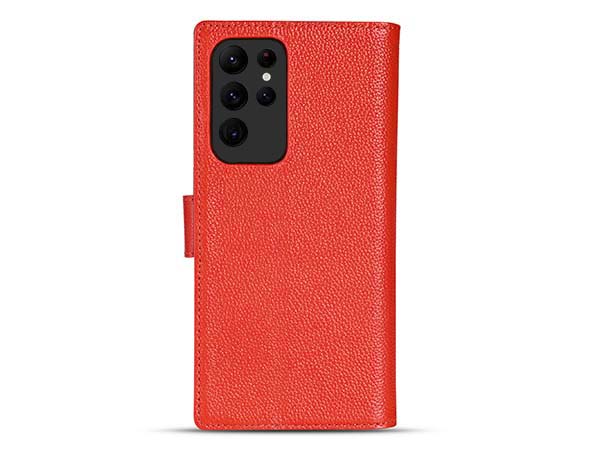 Premium Leather Wallet Case for Samsung Galaxy S25 Ultra - Red Leather Wallet Case
