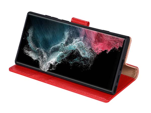 Premium Leather Wallet Case for Samsung Galaxy S25 Ultra - Red
