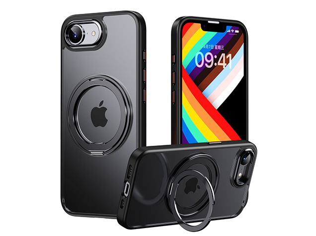 Magnetic Ring Stand Case for iPhone 16e - Black Hard Case