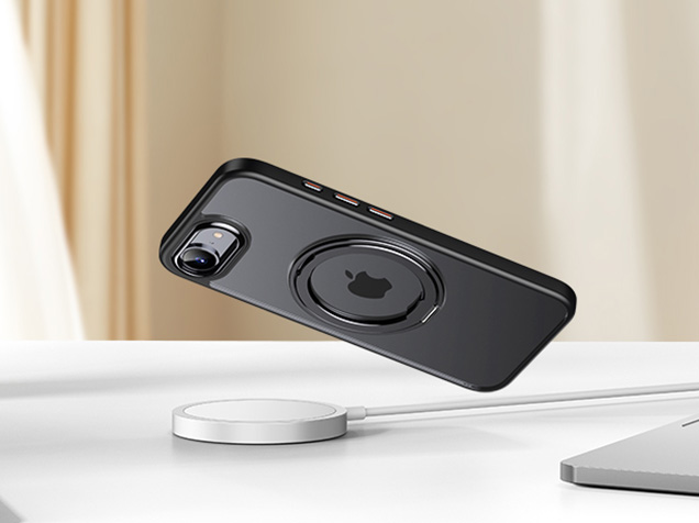 Magnetic Ring Stand Case for iPhone 16e - Black