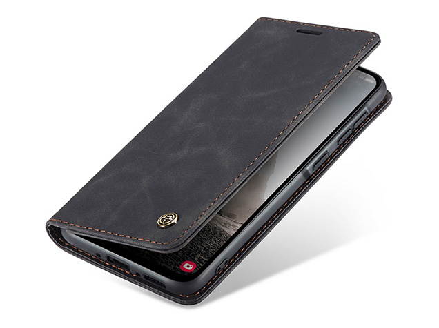 CaseMe Slim Synthetic Leather Wallet Case with Stand for Samsung Galaxy A56 - Charcoal Leather Wallet Case