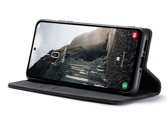 CaseMe Slim Synthetic Leather Wallet Case with Stand for Samsung Galaxy A56 - Charcoal