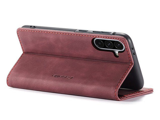CaseMe Slim Synthetic Leather Wallet Case with Stand for Samsung Galaxy A56 - Burgundy