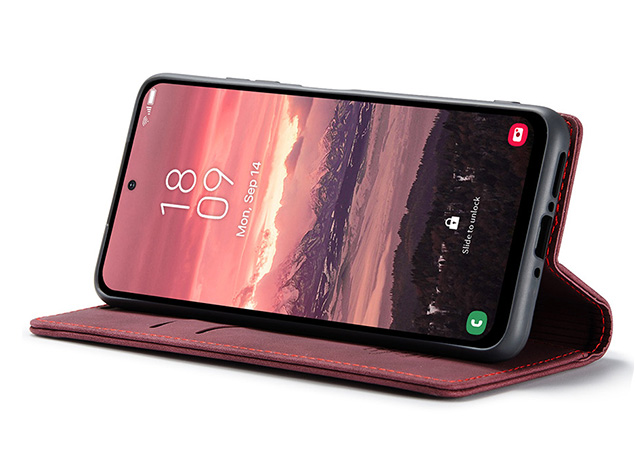 CaseMe Slim Synthetic Leather Wallet Case with Stand for Samsung Galaxy A56 - Burgundy