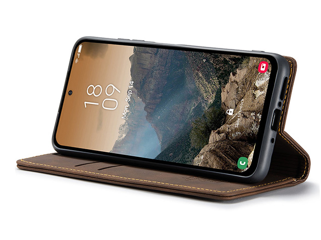 CaseMe Slim Synthetic Leather Wallet Case with Stand for Samsung Galaxy A56 - Chocolate