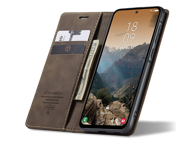 CaseMe Slim Synthetic Leather Wallet Case with Stand for Samsung Galaxy A56 - Chocolate
