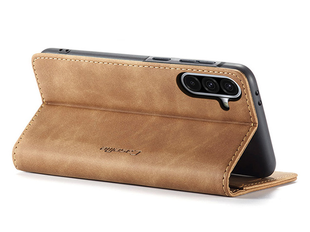 CaseMe Slim Synthetic Leather Wallet Case with Stand for Samsung Galaxy A56 - Tan