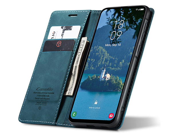CaseMe Slim Synthetic Leather Wallet Case with Stand for Samsung Galaxy A56 - Teal