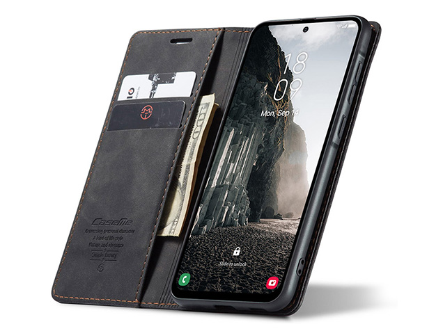 CaseMe Slim Synthetic Leather Wallet Case with Stand for Samsung Galaxy A36 - Charcoal