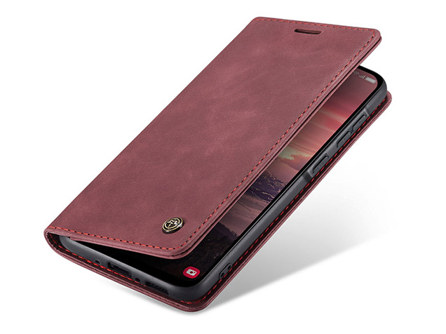 CaseMe Slim Synthetic Leather Wallet Case with Stand for Samsung Galaxy A36 - Burgundy Leather Wallet Case