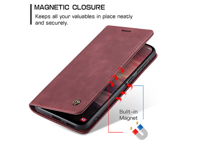CaseMe Slim Synthetic Leather Wallet Case with Stand for Samsung Galaxy A36 - Burgundy
