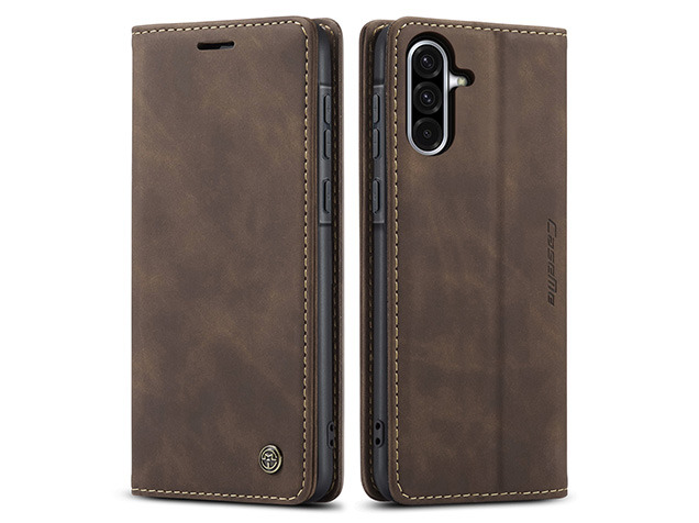 CaseMe Slim Synthetic Leather Wallet Case with Stand for Samsung Galaxy A36 - Chocolate