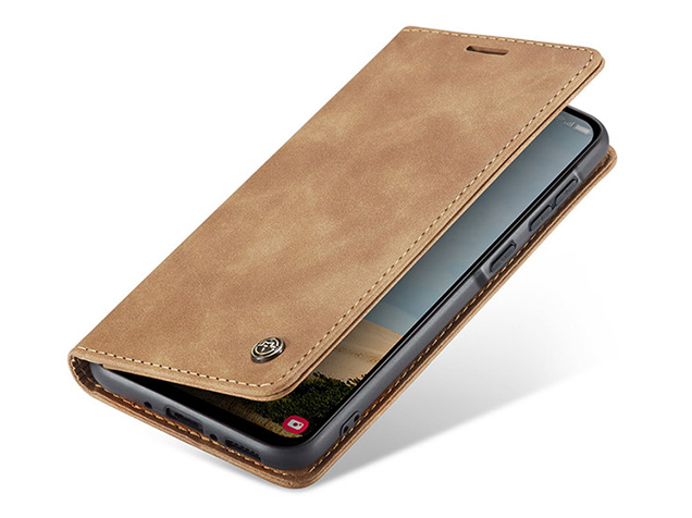 CaseMe Slim Synthetic Leather Wallet Case with Stand for Samsung Galaxy A36 - Tan Leather Wallet Case