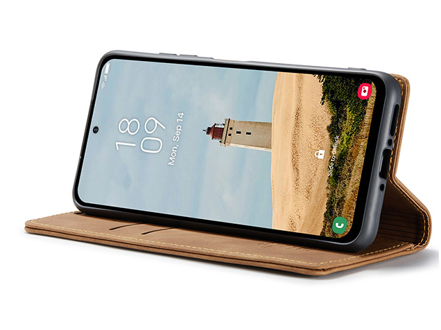 CaseMe Slim Synthetic Leather Wallet Case with Stand for Samsung Galaxy A36 - Tan