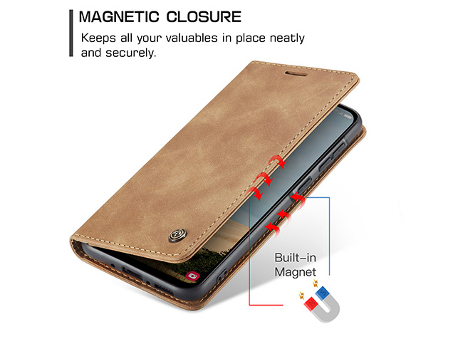 CaseMe Slim Synthetic Leather Wallet Case with Stand for Samsung Galaxy A36 - Tan