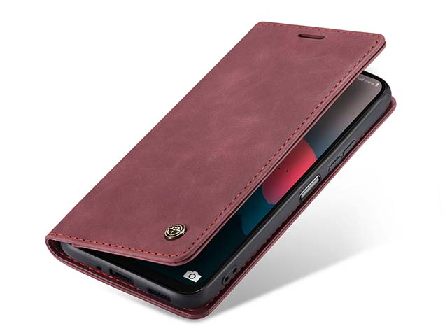 CaseMe Slim Synthetic Leather Wallet Case with Stand for Samsung Galaxy A26 - Burgundy Leather Wallet Case