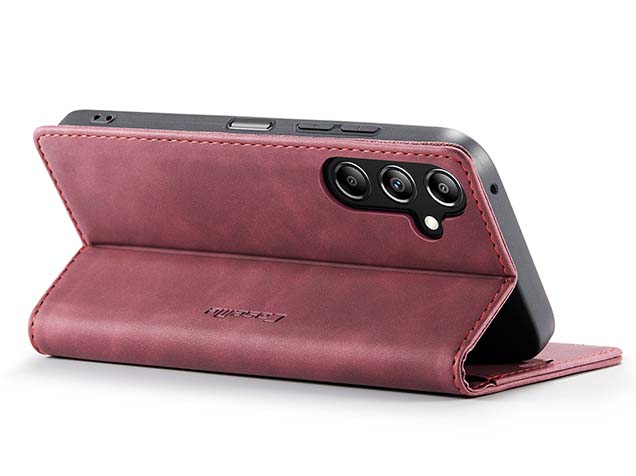 CaseMe Slim Synthetic Leather Wallet Case with Stand for Samsung Galaxy A26 - Burgundy