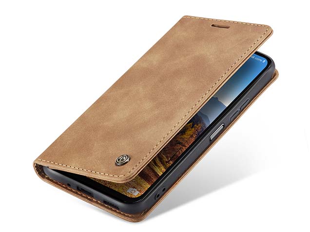 CaseMe Slim Synthetic Leather Wallet Case with Stand for Samsung Galaxy A26 - Tan Leather Wallet Case