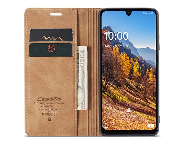 CaseMe Slim Synthetic Leather Wallet Case with Stand for Samsung Galaxy A26 - Tan