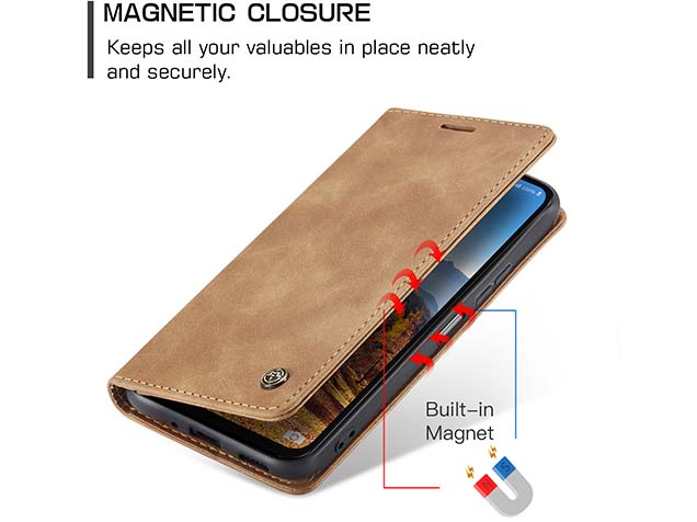 CaseMe Slim Synthetic Leather Wallet Case with Stand for Samsung Galaxy A26 - Tan