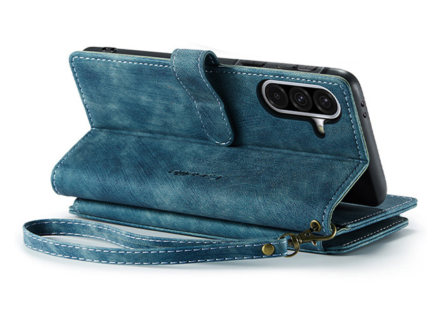 CaseMe Synthetic Leather Wallet Case with Zipper Pocket for Samsung Galaxy A56 - Teal Leather Wallet Case