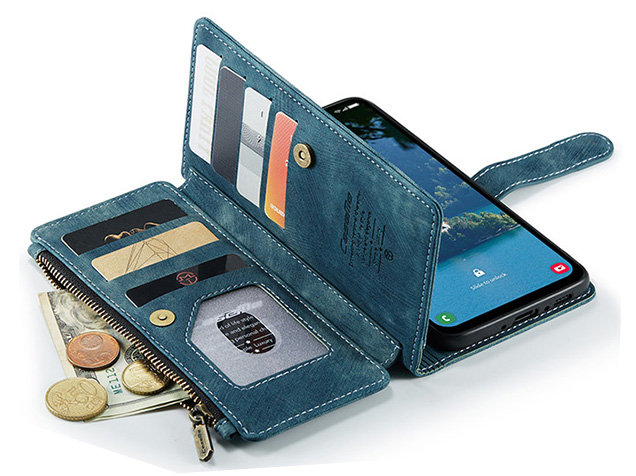 CaseMe Synthetic Leather Wallet Case with Zipper Pocket for Samsung Galaxy A56 - Teal