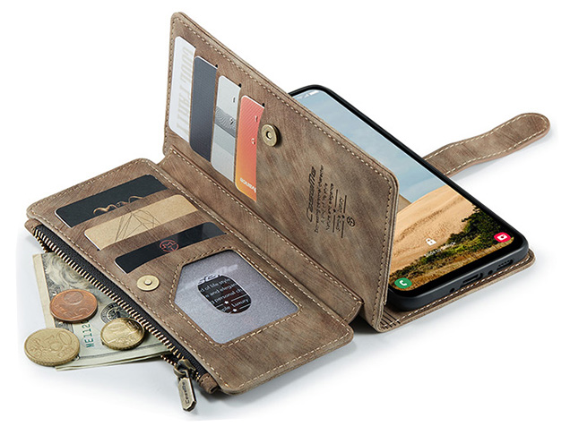 CaseMe Synthetic Leather Wallet Case with Zipper Pocket for Samsung Galaxy A56 - Desert Taupe