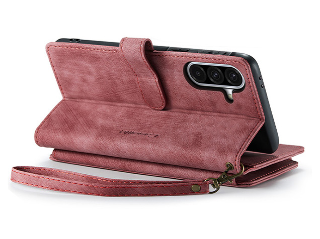 CaseMe Synthetic Leather Wallet Case with Zipper Pocket for Samsung Galaxy A56 - Blush Leather Wallet Case