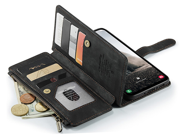 CaseMe Synthetic Leather Wallet Case with Zipper Pocket for Samsung Galaxy A56 - Charcoal