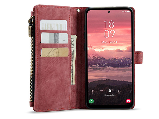 CaseMe Synthetic Leather Wallet Case with Zipper Pocket for Samsung Galaxy A36 - Blush