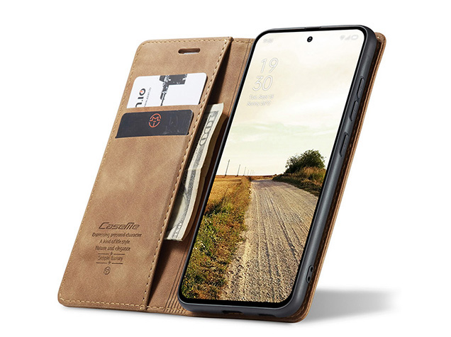 CaseMe Slim Synthetic Leather Wallet Case with Stand for OPPO Reno13 - Tan