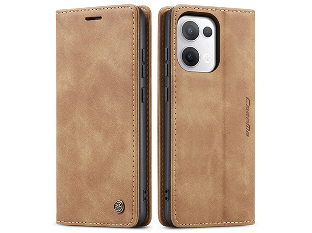 CaseMe Slim Synthetic Leather Wallet Case with Stand for OPPO Reno13 - Tan
