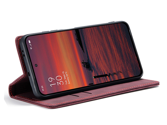 CaseMe Slim Synthetic Leather Wallet Case with Stand for OPPO Reno13 - Burgundy