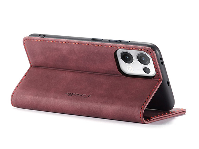 CaseMe Slim Synthetic Leather Wallet Case with Stand for OPPO Reno13 F - Burgundy