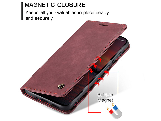CaseMe Slim Synthetic Leather Wallet Case with Stand for OPPO Reno13 F - Burgundy