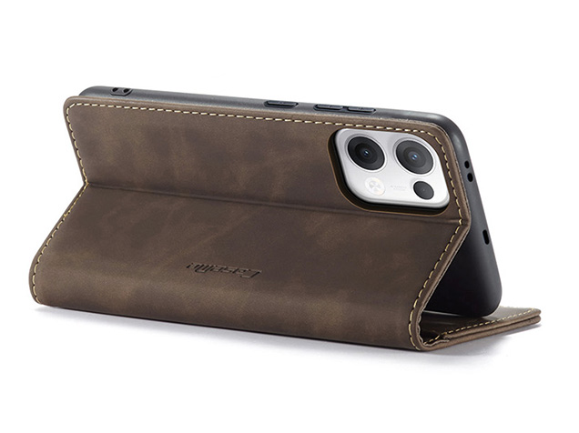 CaseMe Slim Synthetic Leather Wallet Case with Stand for OPPO Reno13 F - Chocolate